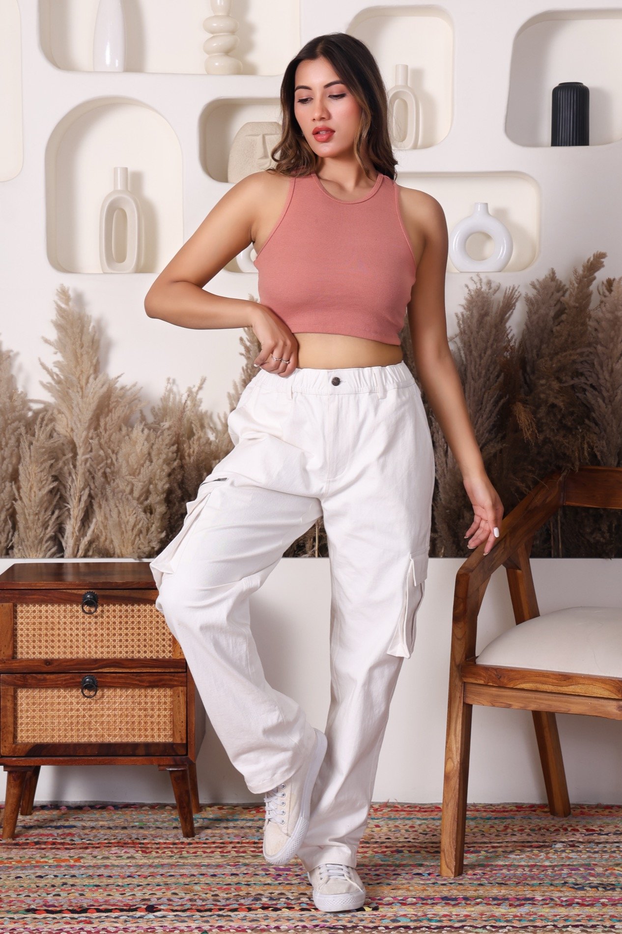 Essential Cargo Pants Women – Relaxed Fit – Morning White