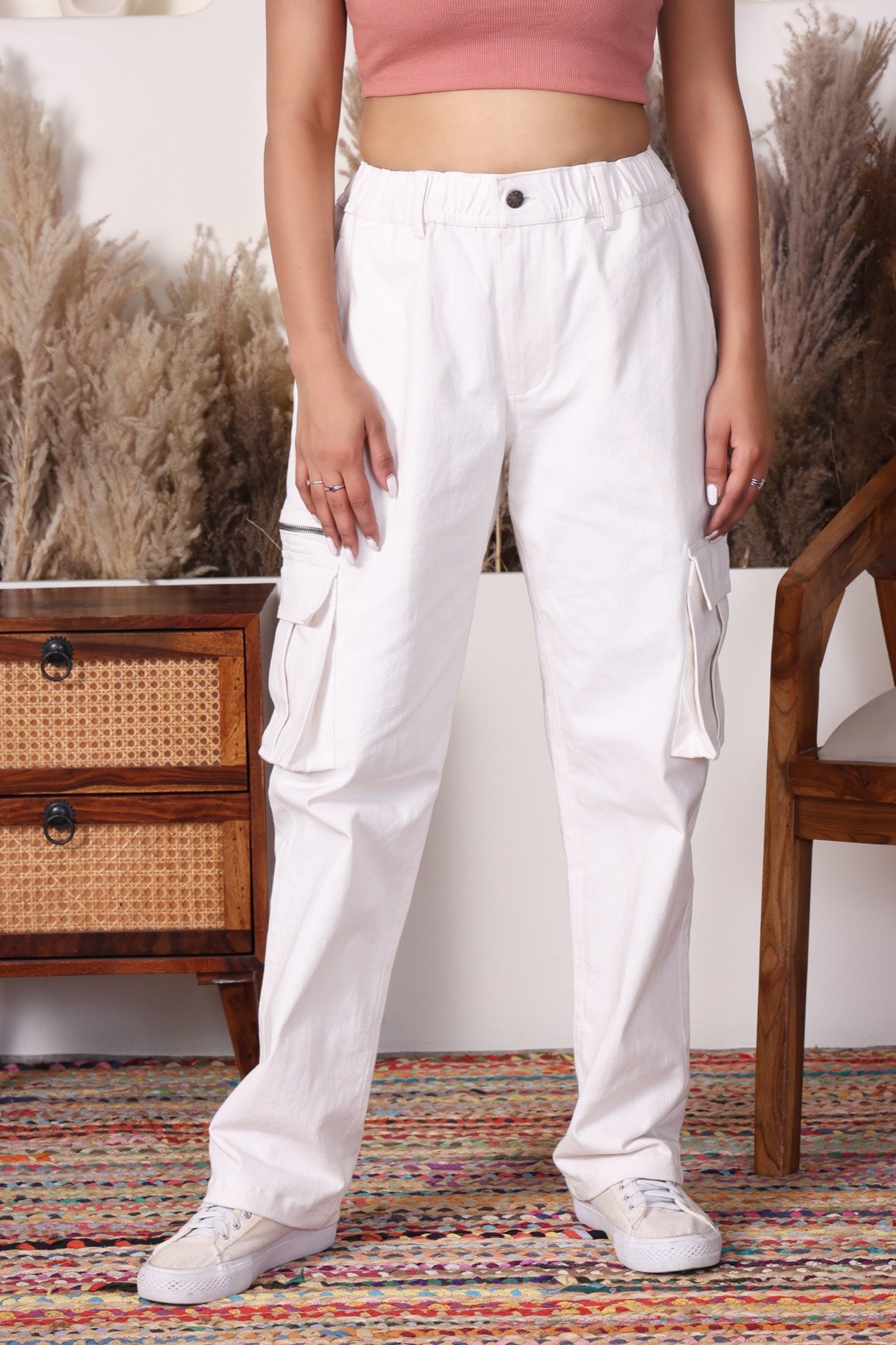 Essential Cargo Pants Women – Relaxed Fit – Morning White